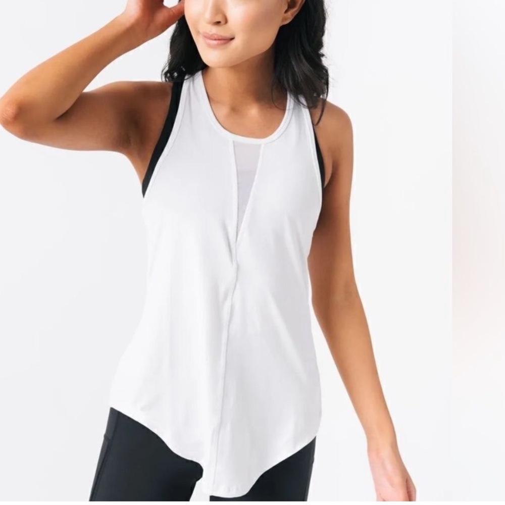 ZYIA White Tank Top with Mesh Detail